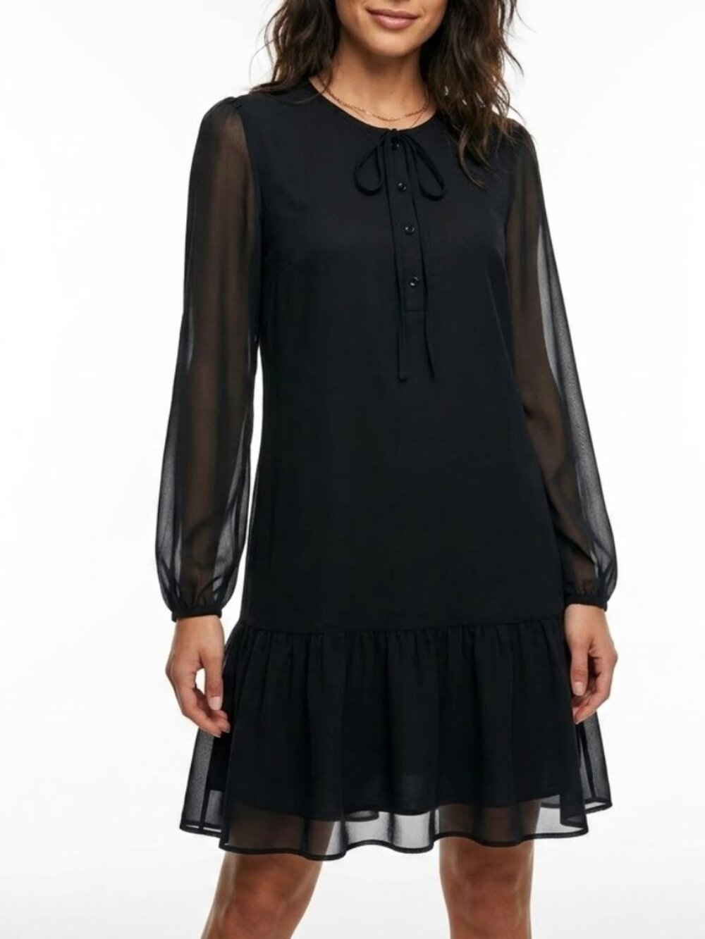 Draper James Coastal Preppy Drop Waist Black Ruffle Hem Mini Dress Sz Small